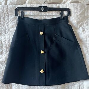 Carolina Herrera Wool blend Black Mini Skirt with Gold Heart Buttons